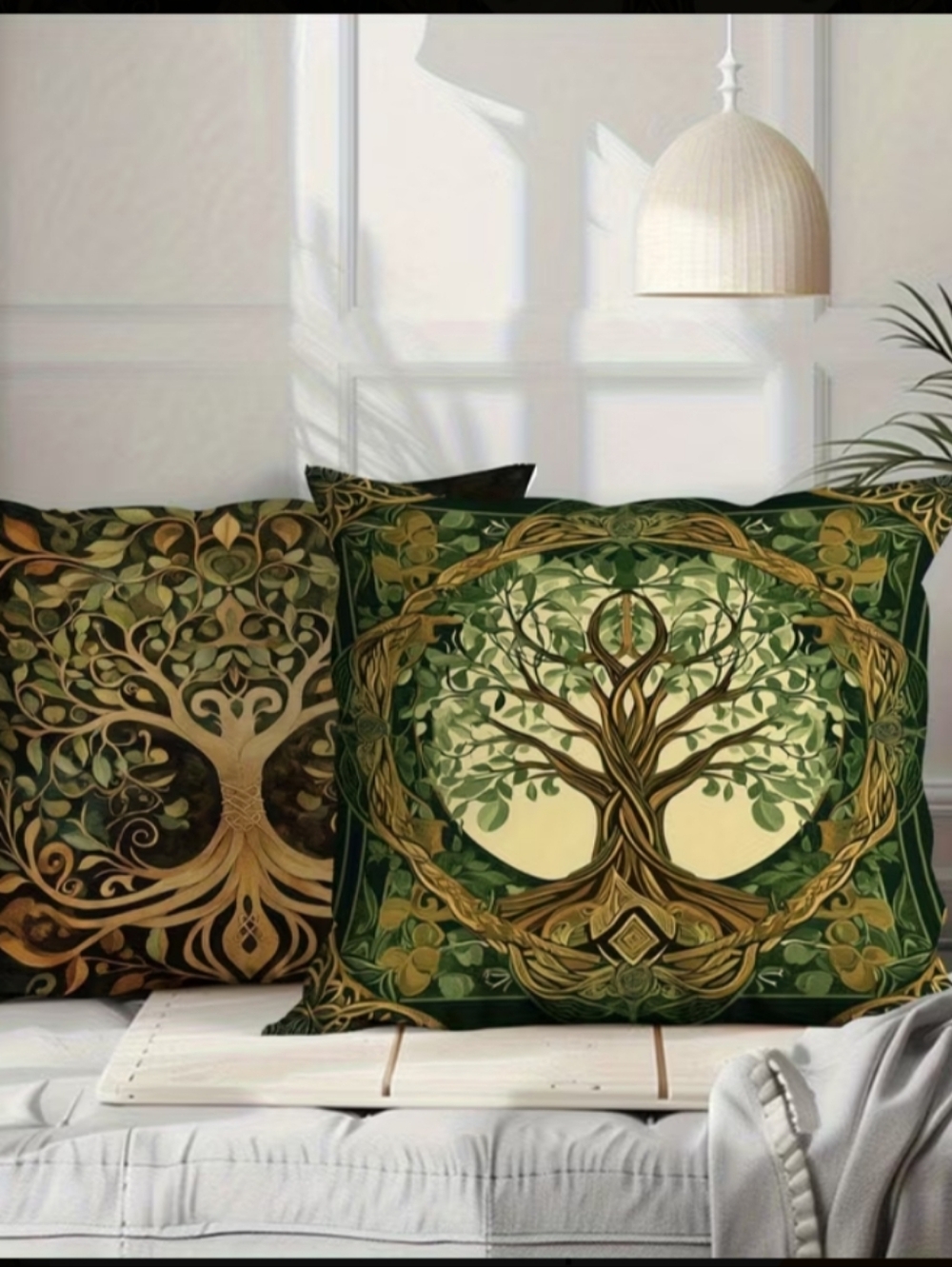 Hi Green Tree of Life Decorative Accent Pillow - Set of 4 - Picture 3 of 5